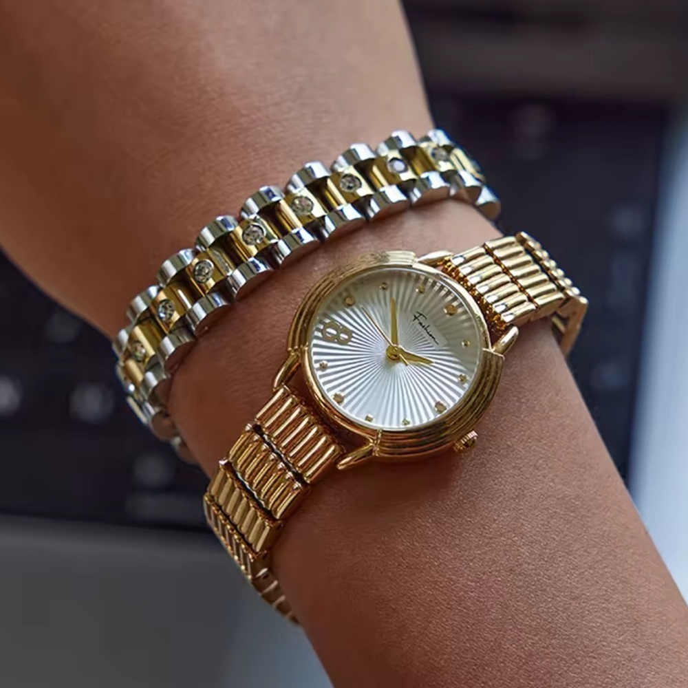 Elegant Two Tone Crystal Bracelet – Minimalist Stainless Steel - Picture 4 of 7